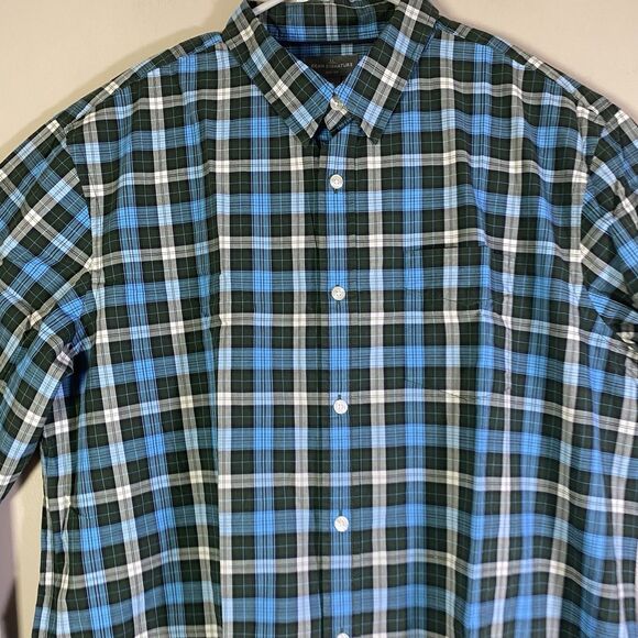 LL Bean Signature Shirt Men XL  Slim Fit Blue Gray Plaid Button Up Oxford Cotton - Picture 3 of 9
